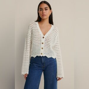 Ivory Boho Crochet Coquette Cottage Festival Y2K Cowgirl Bell Sleeve Cardigan L